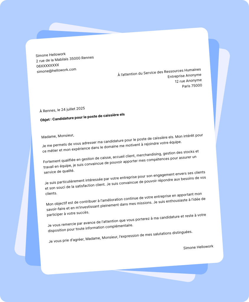 Modèle lettre de motivation Caissier ELS Exemple lettre de motivation Caissier ELS
