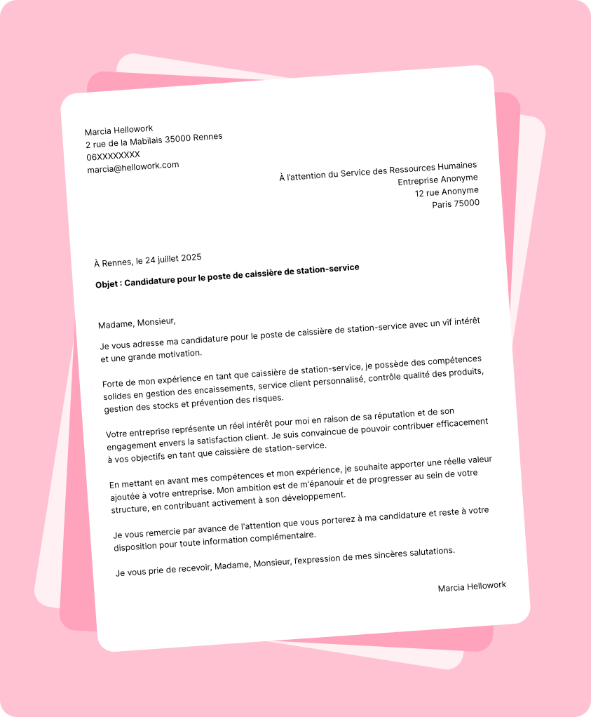 Modèle lettre de motivation Caissier de station-service Exemple lettre de motivation Caissier de station-service