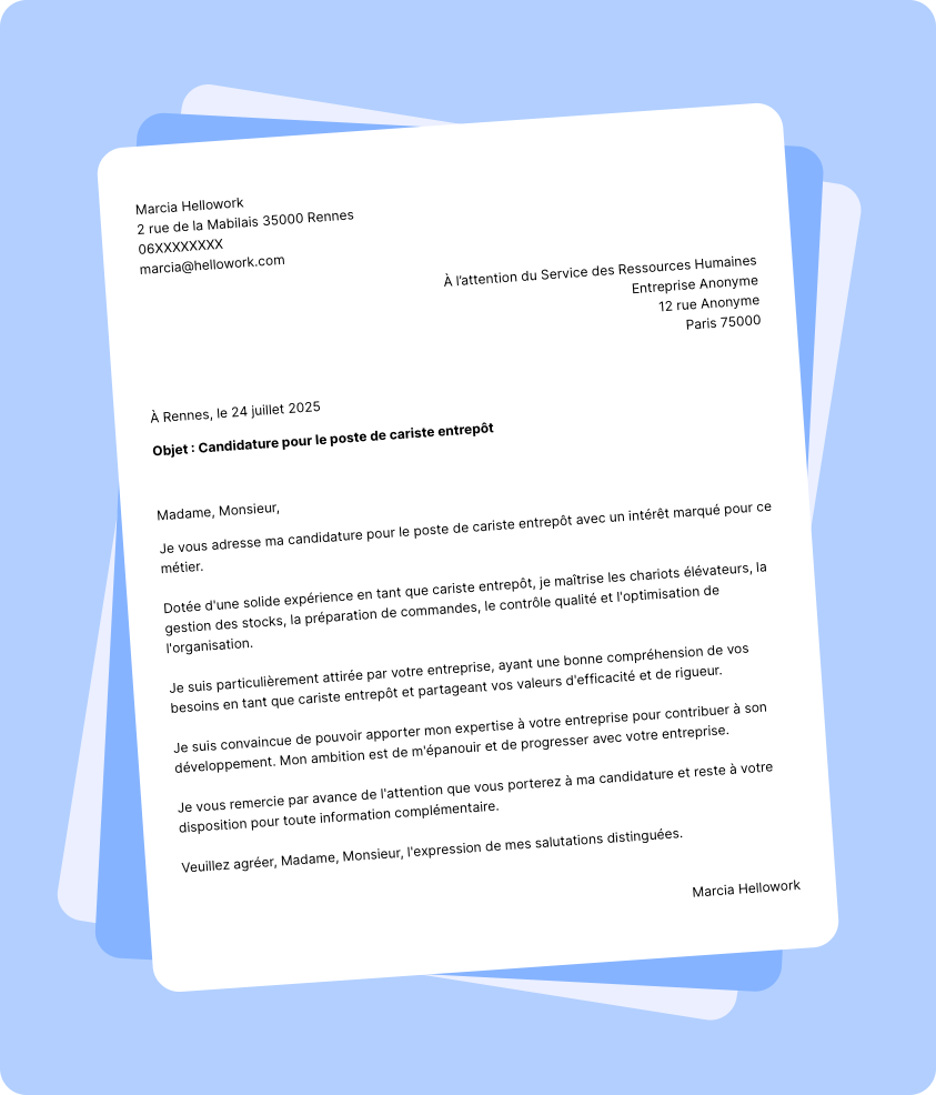 Exemple lettre de motivation Cariste entrepot
