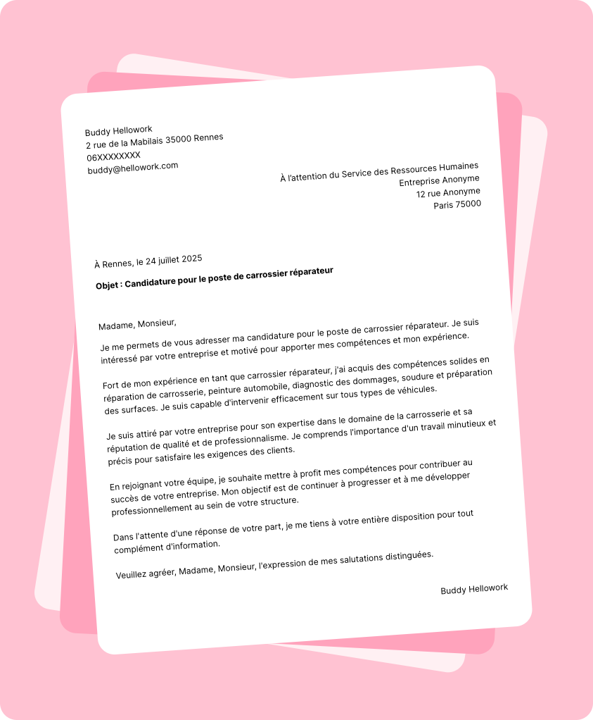 Exemple lettre de motivation Carrossier réparateur