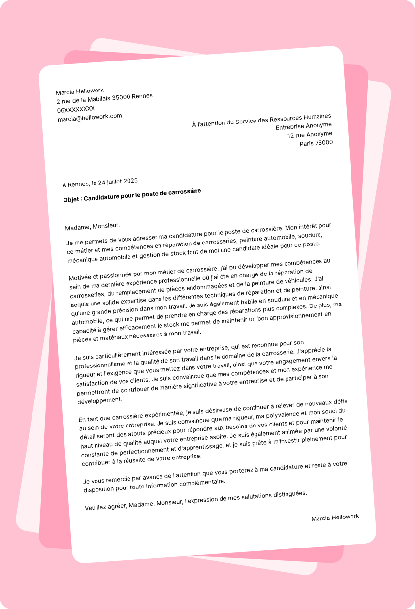 Exemple lettre de motivation Carrossier