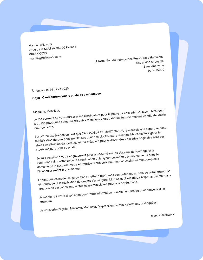 Exemple lettre de motivation Cascadeur