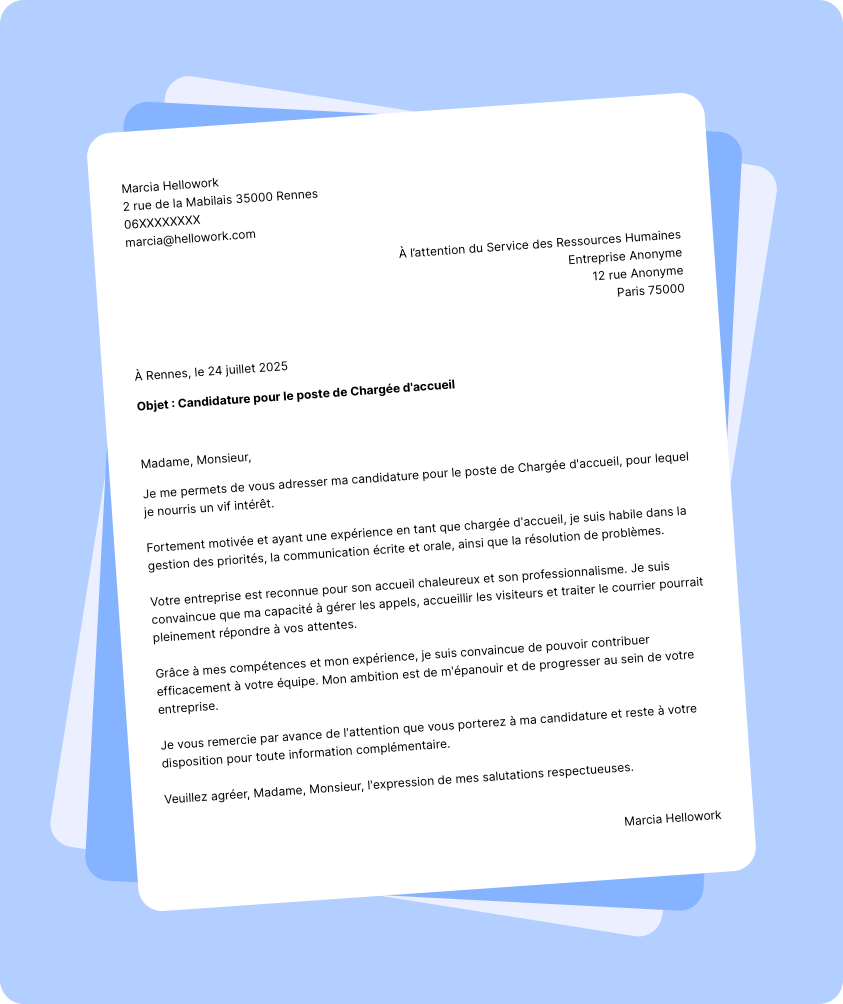 Exemple lettre de motivation Chargé d'accueil