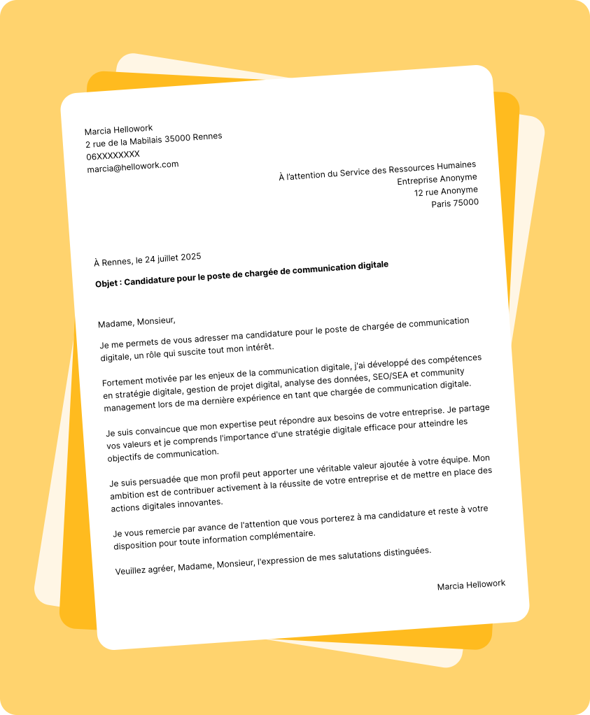 Exemple lettre de motivation Chargé de communication digitale