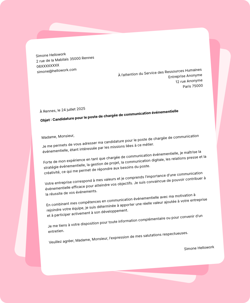 Modèle lettre de motivation Chargé de communication événementielle Exemple lettre de motivation Chargé de communication événementielle