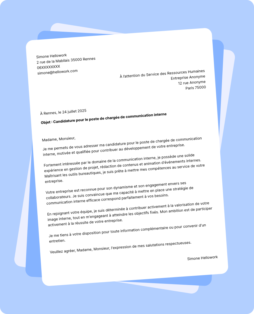 Modèle lettre de motivation Chargé de communication interne Exemple lettre de motivation Chargé de communication interne