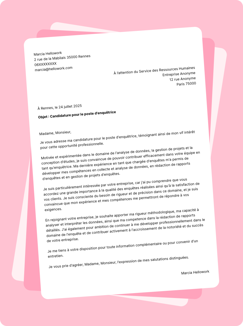 Exemple lettre de motivation Enquêteur