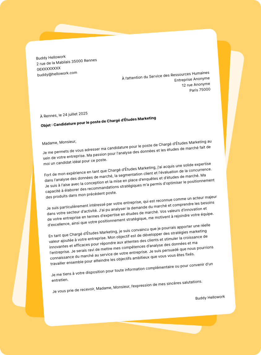Modèle lettre de motivation Chargé d'études marketing Exemple lettre de motivation Chargé d'études marketing