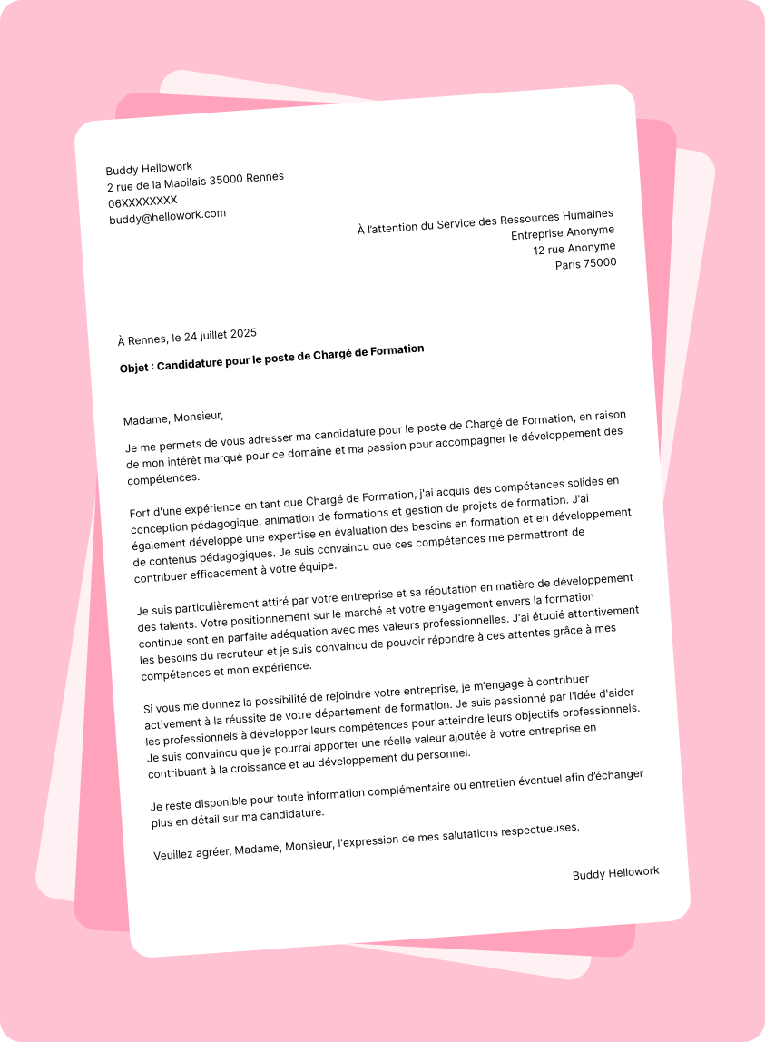 Exemple lettre de motivation Chargé de formation