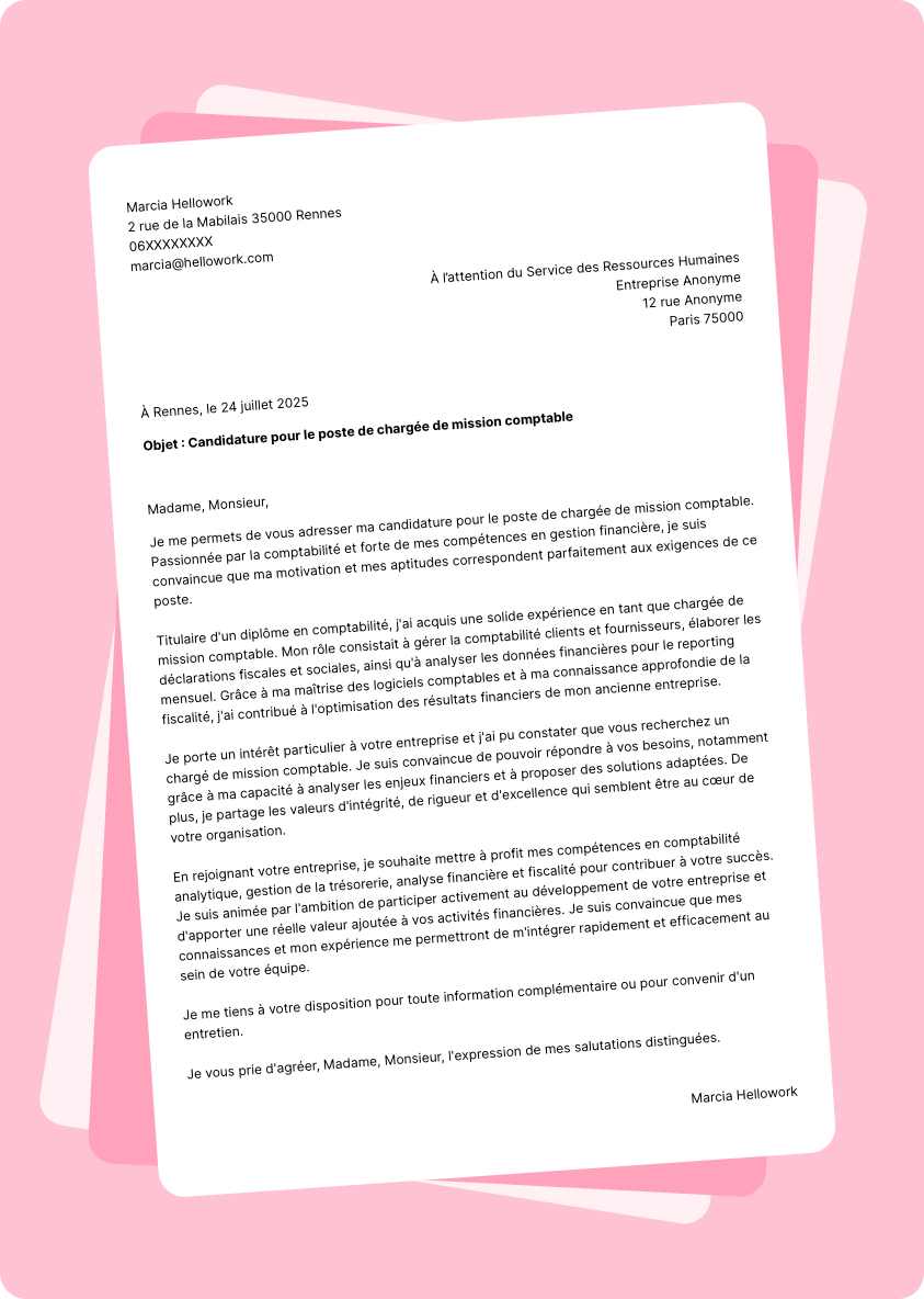 Modèle lettre de motivation Chef de mission comptable Exemple lettre de motivation Chef de mission comptable