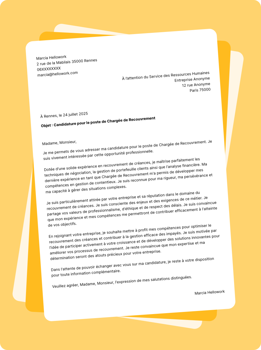 Modèle lettre de motivation Chargé de recouvrement Exemple lettre de motivation Chargé de recouvrement