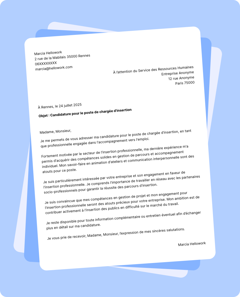 Exemple lettre de motivation Chargé d'insertion