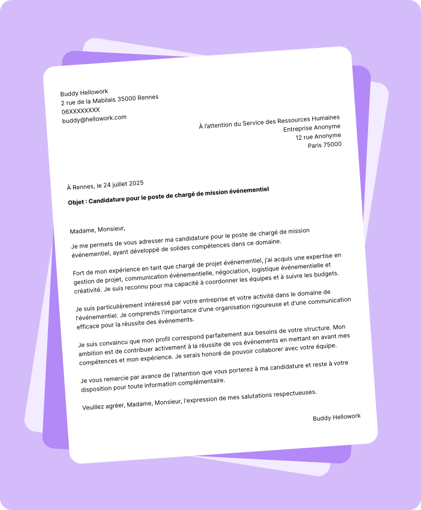 Modèle lettre de motivation Chargé de mission événementiel Exemple lettre de motivation Chargé de mission événementiel