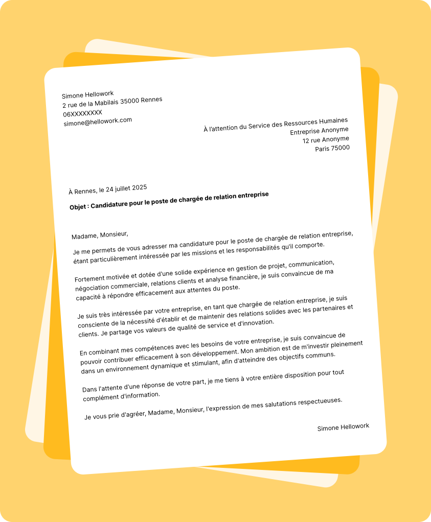 Exemple lettre de motivation Chargé de relation entreprise