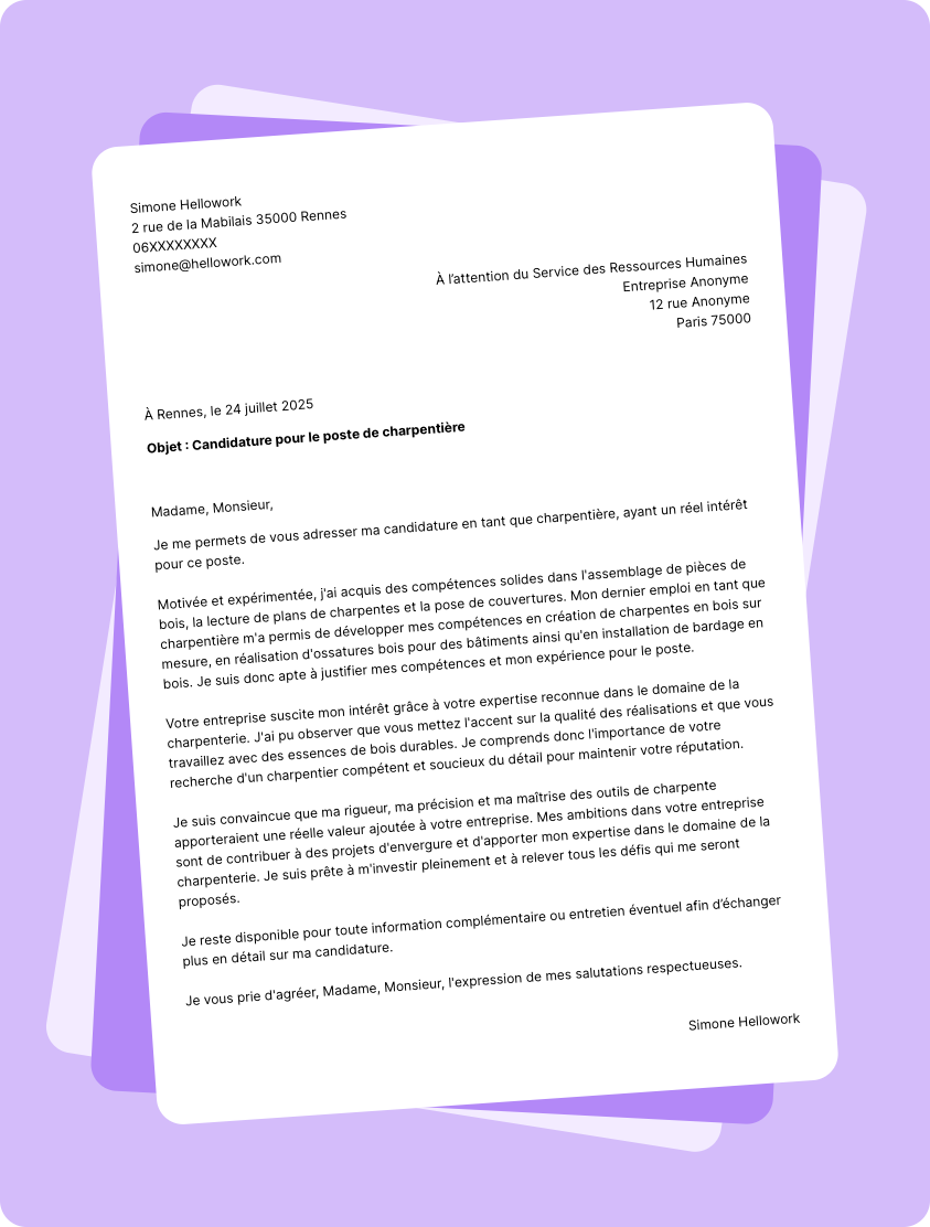 Modèle lettre de motivation Charpentier Exemple lettre de motivation Charpentier
