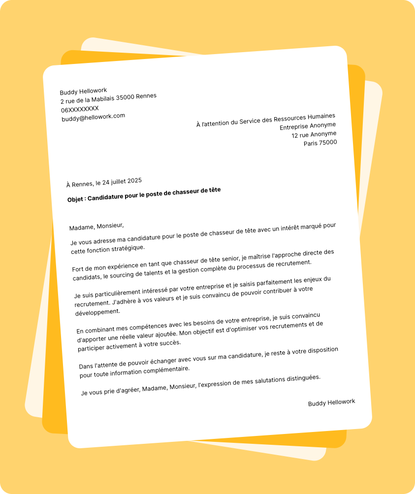 Exemple lettre de motivation Chasseur de tête