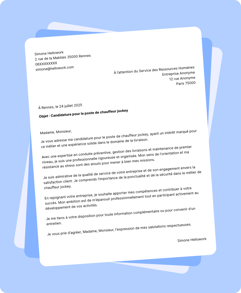 Modèle lettre de motivation Chauffeur jockey Exemple lettre de motivation Chauffeur jockey