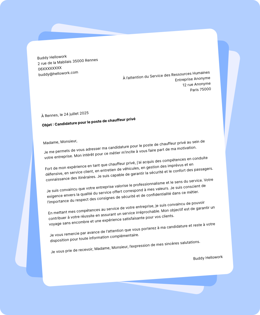 Exemple lettre de motivation Chauffeur privé