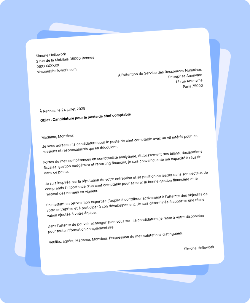 Modèle lettre de motivation Chef comptable Exemple lettre de motivation Chef comptable