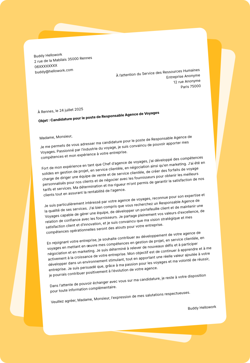 Modèle lettre de motivation Responsable agence de voyages Exemple lettre de motivation Responsable agence de voyages