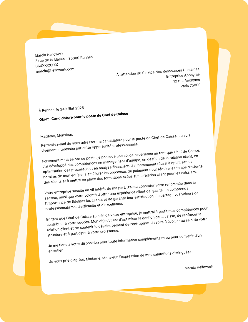 Modèle lettre de motivation Chef de caisses Exemple lettre de motivation Chef de caisses