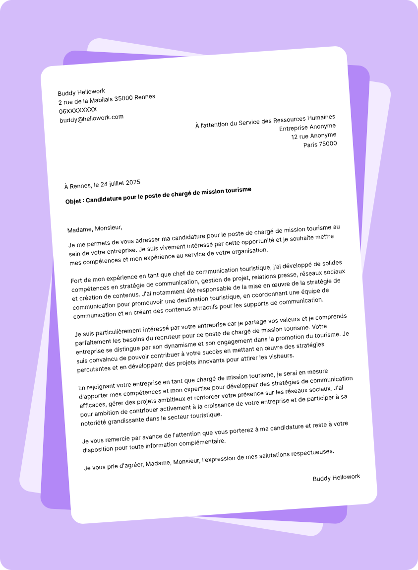 Modèle lettre de motivation Chargé de mission tourisme Exemple lettre de motivation Chargé de mission tourisme