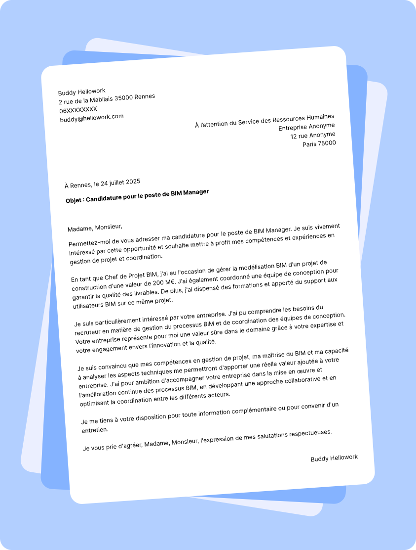 Exemple lettre de motivation BIM manager