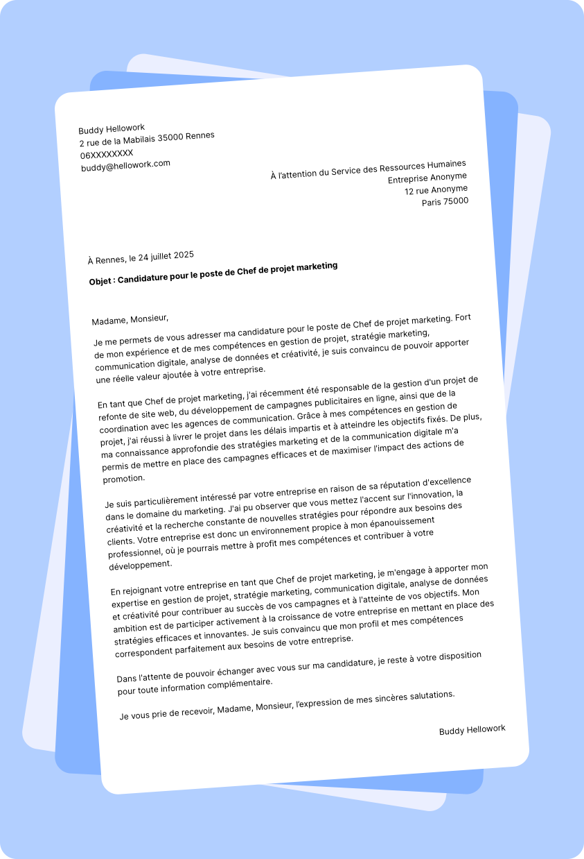 Modèle lettre de motivation Chef de projet marketing Exemple lettre de motivation Chef de projet marketing