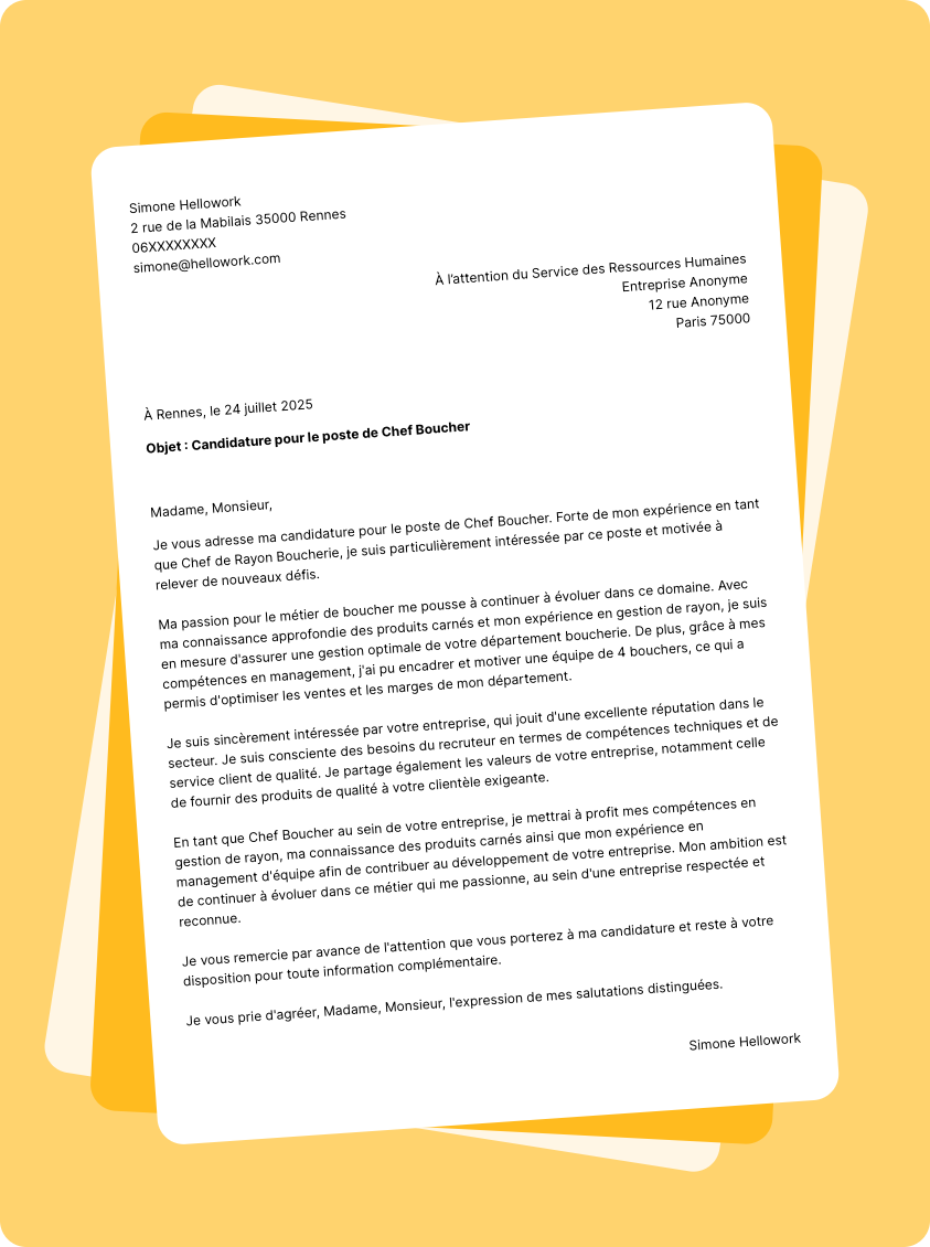 Modèle lettre de motivation Chef de rayon boucherie Exemple lettre de motivation Chef de rayon boucherie