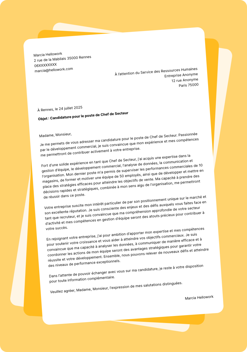 Exemple lettre de motivation Chef de secteur