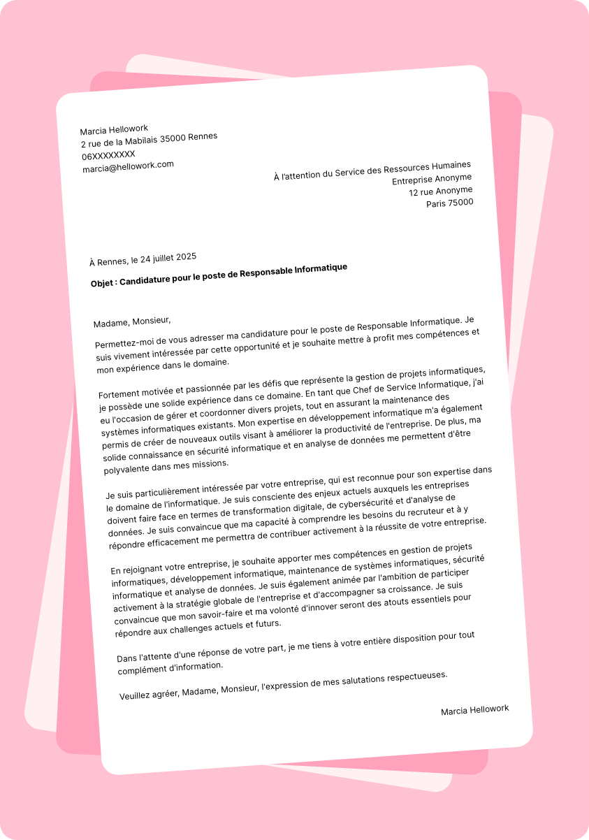 Exemple lettre de motivation Chef de service informatique
