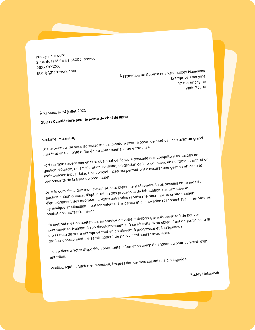 Exemple lettre de motivation Chef de ligne