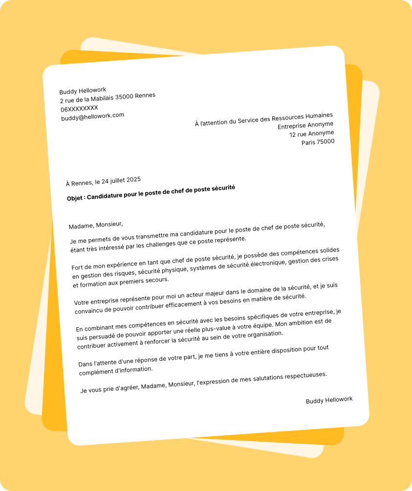 Modèle lettre de motivation Chef de poste sécurité Exemple lettre de motivation Chef de poste sécurité