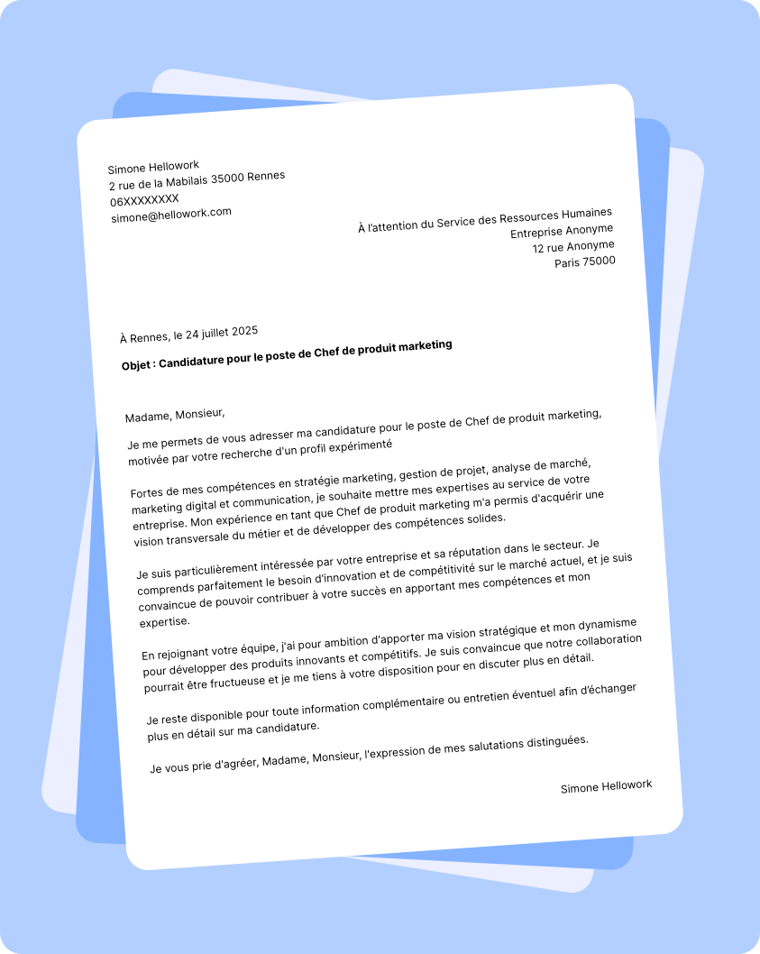 Modèle lettre de motivation Chef de produit marketing Exemple lettre de motivation Chef de produit marketing
