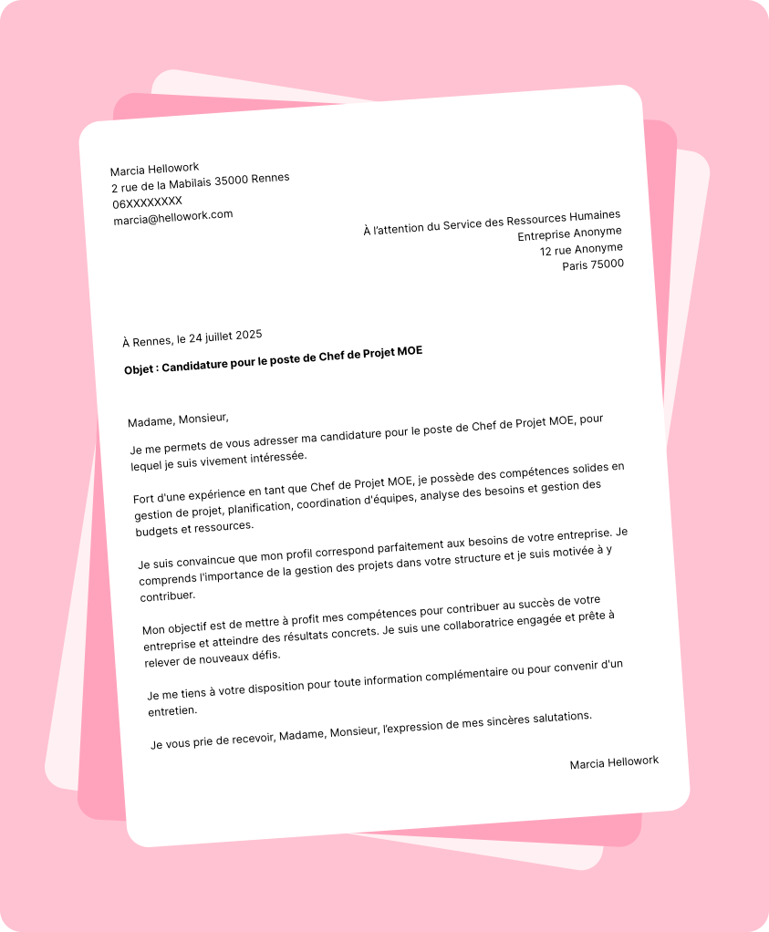 Exemple lettre de motivation Chef de projet MOE