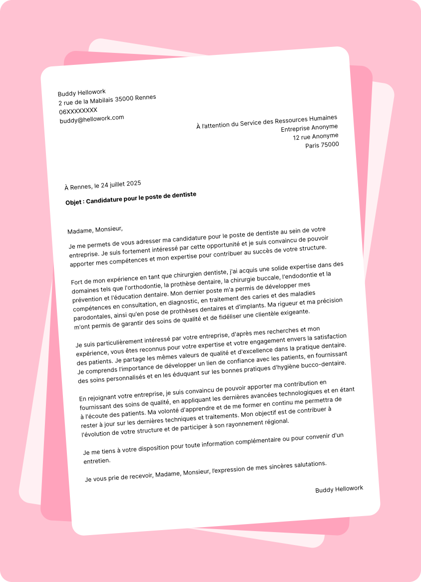 Modèle lettre de motivation Dentiste Exemple lettre de motivation Dentiste