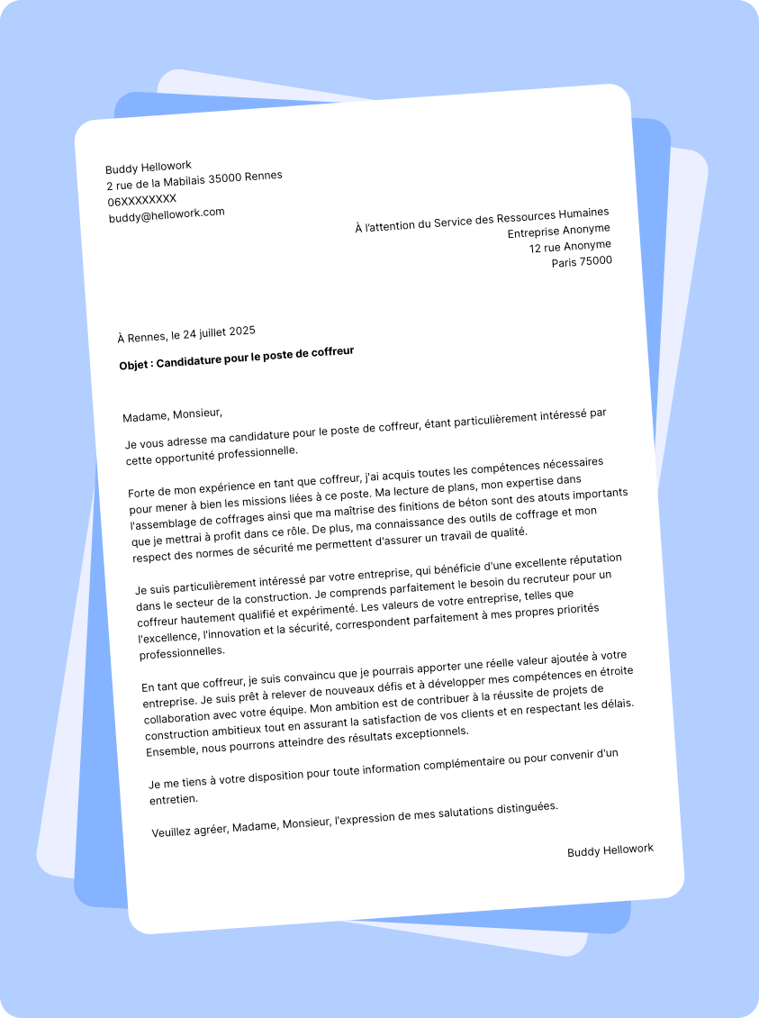 Modèle lettre de motivation Coffreur bancheur Exemple lettre de motivation Coffreur bancheur