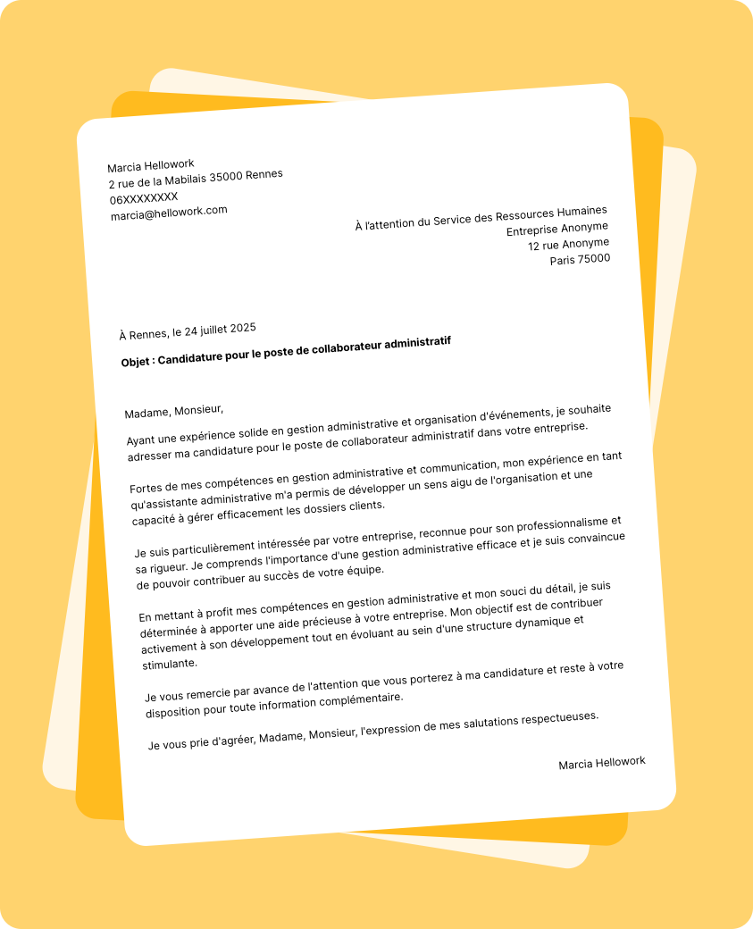 Modèle lettre de motivation Collaborateur administratif Exemple lettre de motivation Collaborateur administratif
