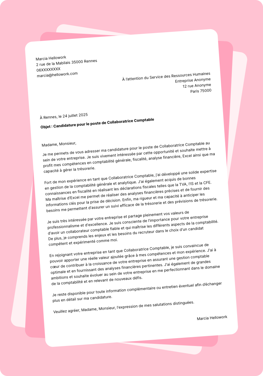 Modèle lettre de motivation Collaborateur comptable Exemple lettre de motivation Collaborateur comptable