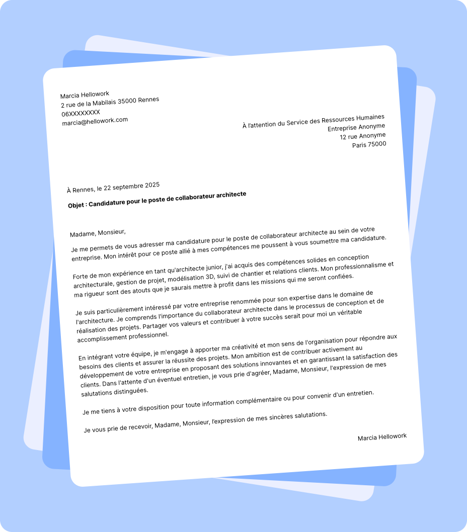 Exemple lettre de motivation Collaborateur architecte
