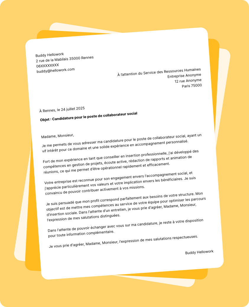 Exemple lettre de motivation Collaborateur social