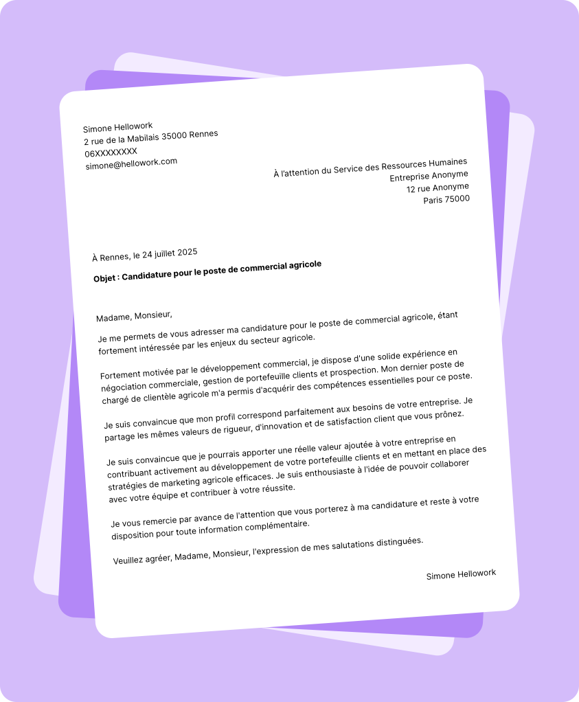 Modèle lettre de motivation Commercial agricole Exemple lettre de motivation Commercial agricole