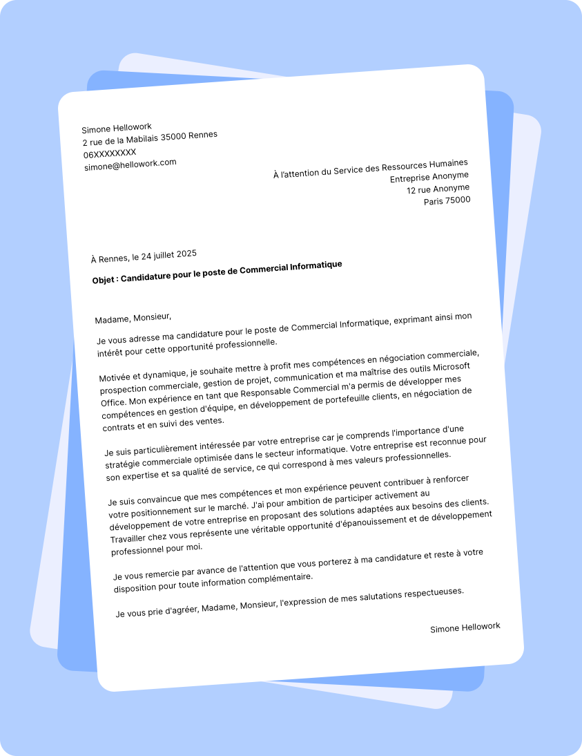 Modèle lettre de motivation Commercial informatique Exemple lettre de motivation Commercial informatique
