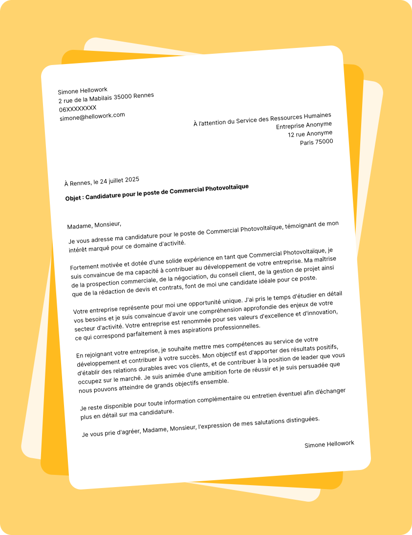 Exemple lettre de motivation Commercial photovoltaïque
