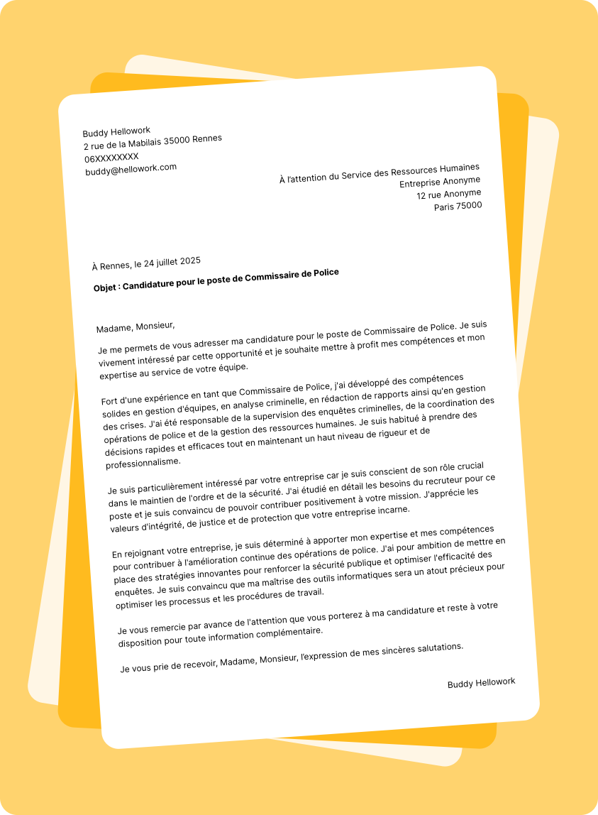 Exemple lettre de motivation Commissaire de police