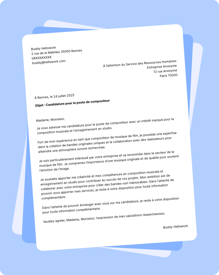 Exemple lettre de motivation Compositeur