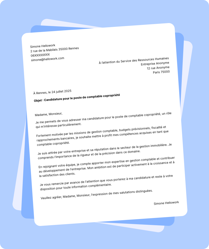 Modèle lettre de motivation Comptable copropriété Exemple lettre de motivation Comptable copropriété