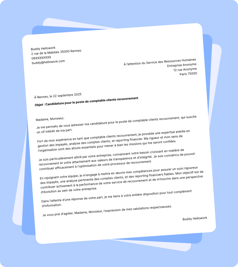 Modèle lettre de motivation Comptable clients recouvrement Exemple lettre de motivation Comptable clients recouvrement