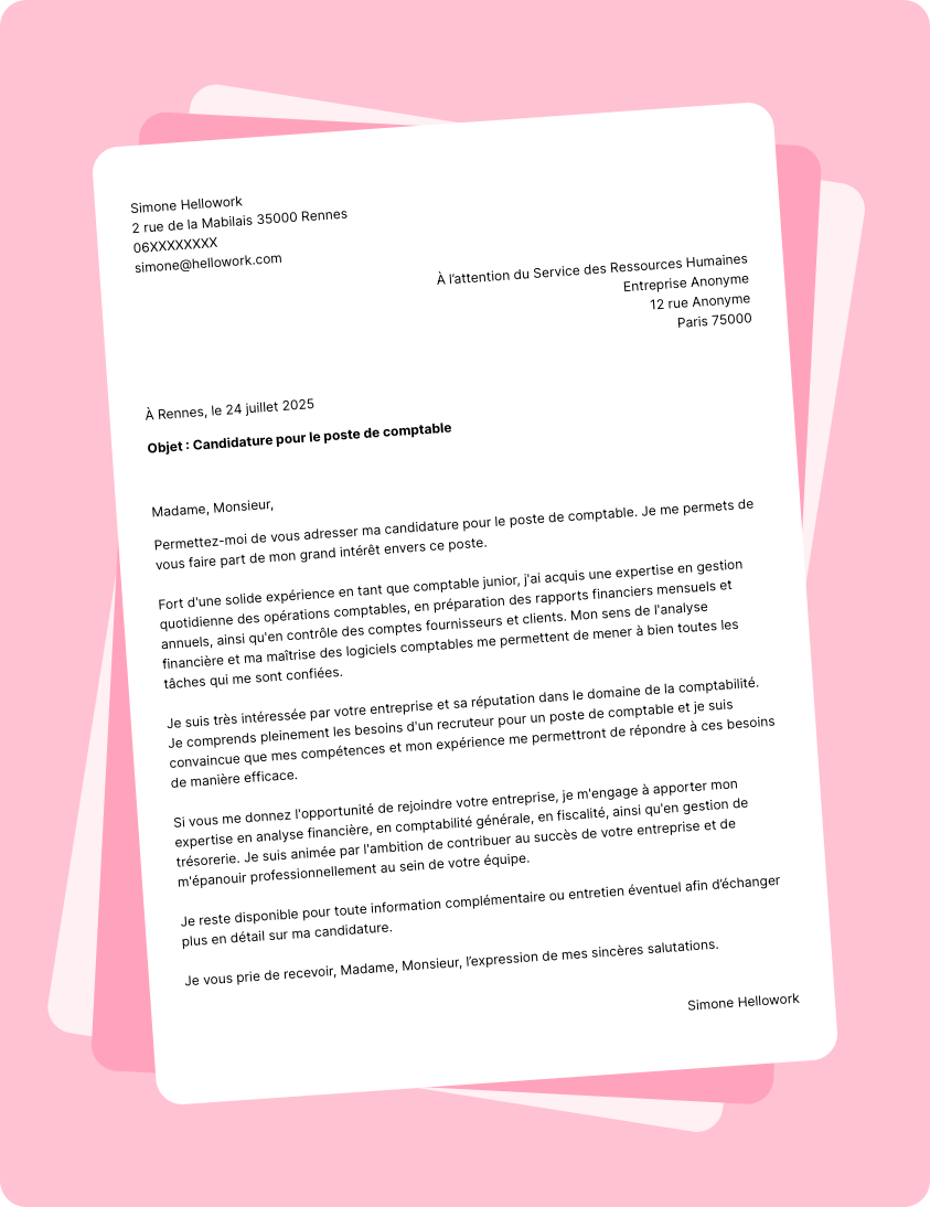 Modèle lettre de motivation Comptable Exemple lettre de motivation Comptable