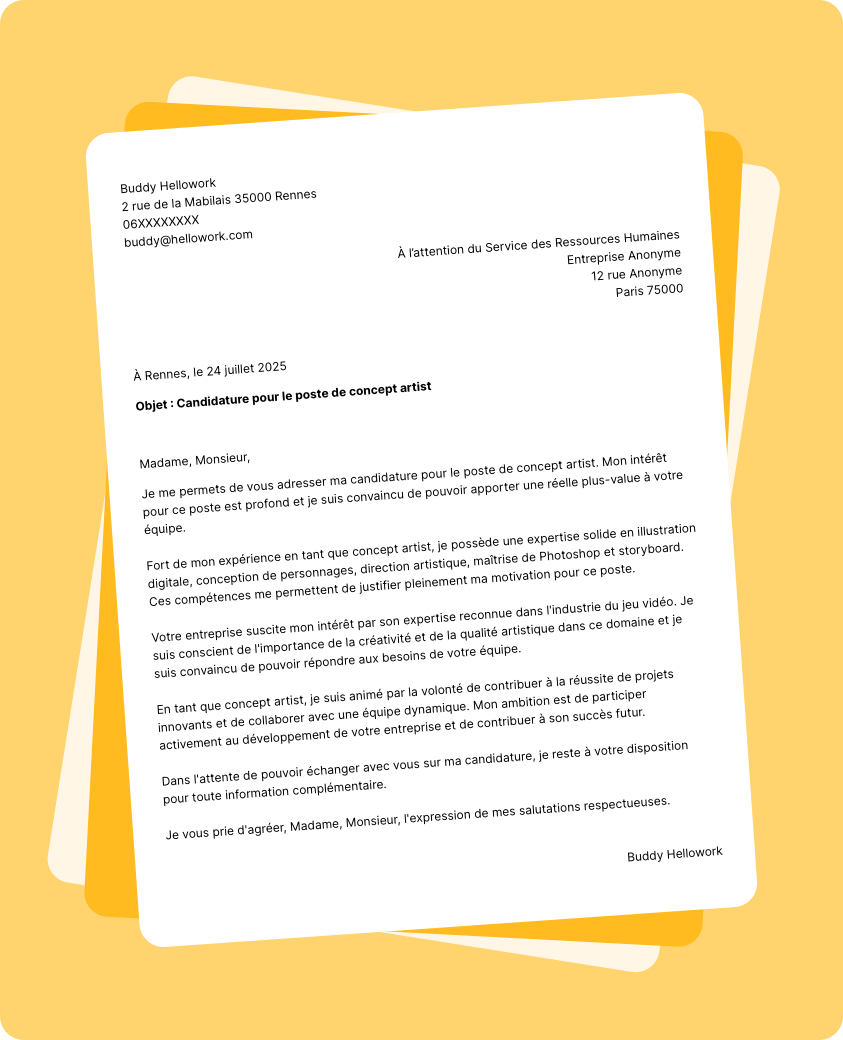 Modèle lettre de motivation Concept artist Exemple lettre de motivation Concept artist